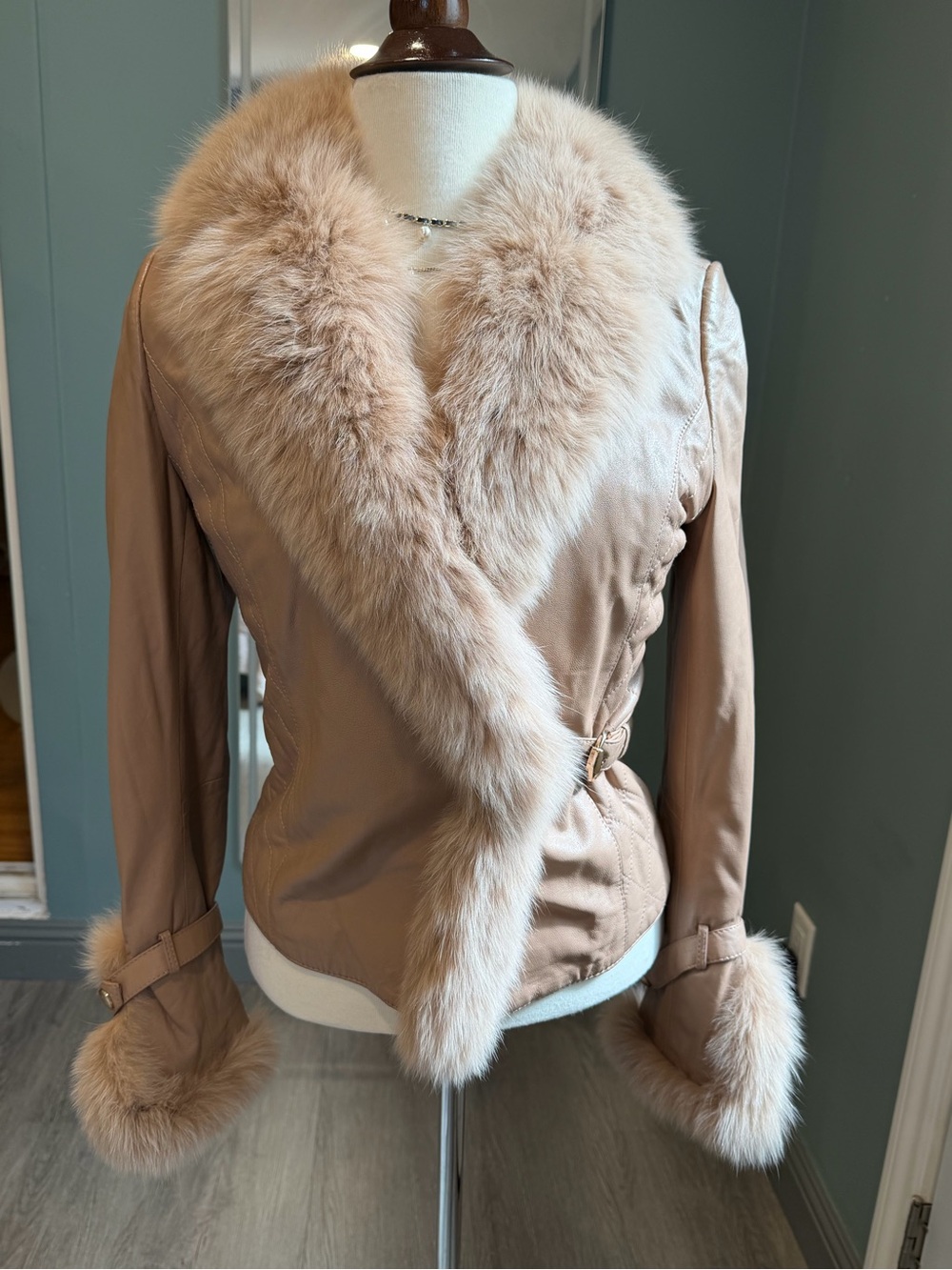Vintage Blush Pink Lamb Leather Fox Fur Jacket XS/S